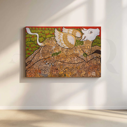 Intricate Winged Bull Heritage Canvas Artwork for Living Room