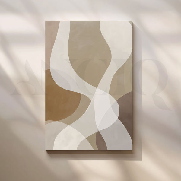 Neutral Beige Abstract Canvas Artwork with Flowing Organic Forms
