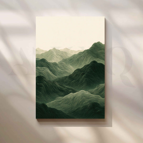 Emerald Green Layered Mountain Landscape Canvas Artwork