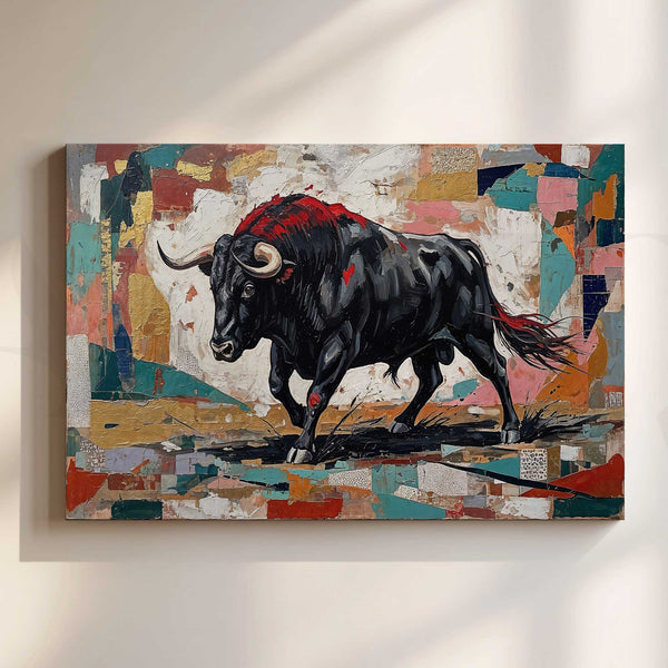 Black Bull Abstract Canvas Artwork (Ready to Ship)