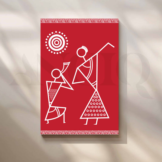 Minimal Warli Tribal Couple Artwork with Gallery Wrap
