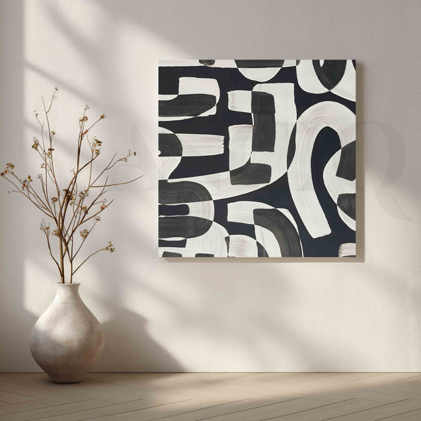 Black and White Abstract Canvas Wall Artwork (Ready to Ship)