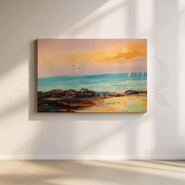 Graceful Birds Soaring Over the Beach Canvas Artwork