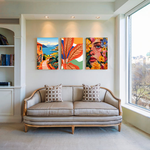 Sunlit Riviera Muse Gallery Wall – Set of 3 Canvas Artworks