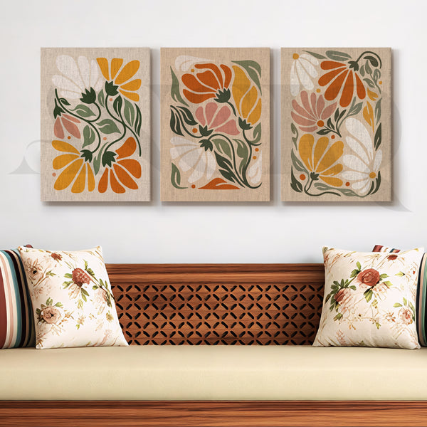 Vintage Botanical Bloom Gallery Wall – Set of 3 Floral Artworks - 18 x 24 Inches