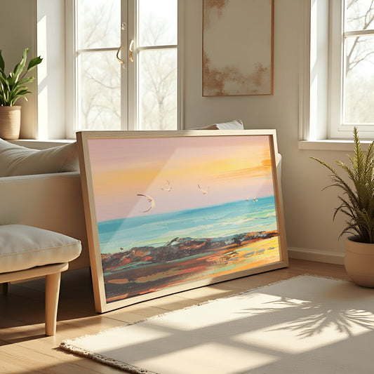 Graceful Birds Soaring Over the Beach Canvas Wall Painting