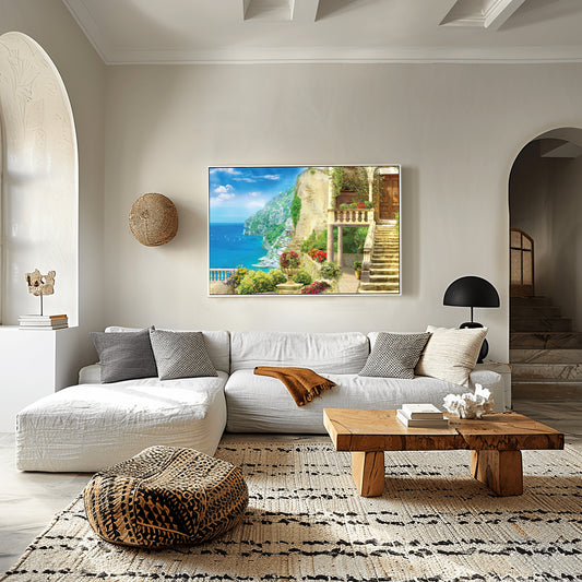 Coastal Symphony of Land and Sea Canvas Wall Painting