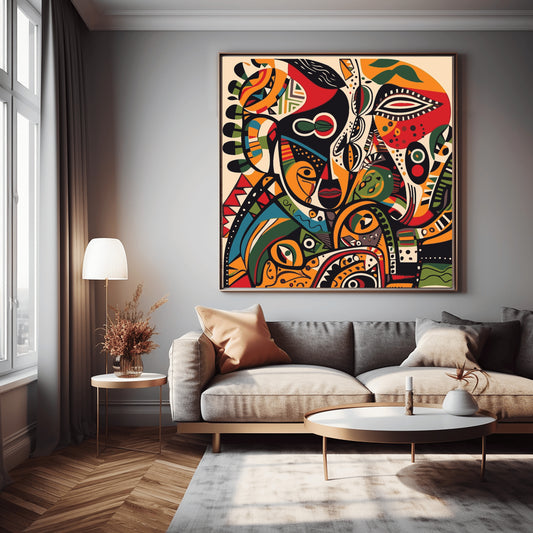 Vibrant Abstract Faces in a Fusion of Patterns and Colors