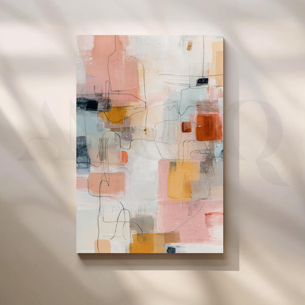 Peach, Mustard and Blue Abstract Canvas Artwork