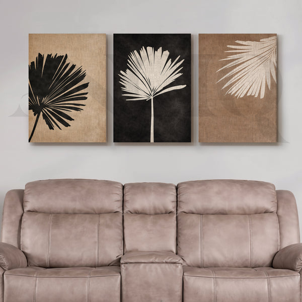 Monochrome Palm Silhouette Gallery Wall – Set of 3 Modern Botanical Artworks - 18 x 24 Inches