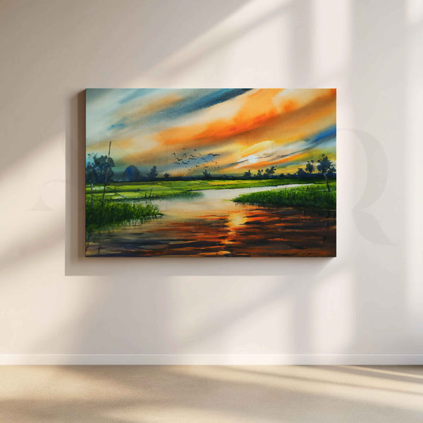 Sunset River Landscape Canvas Artwork