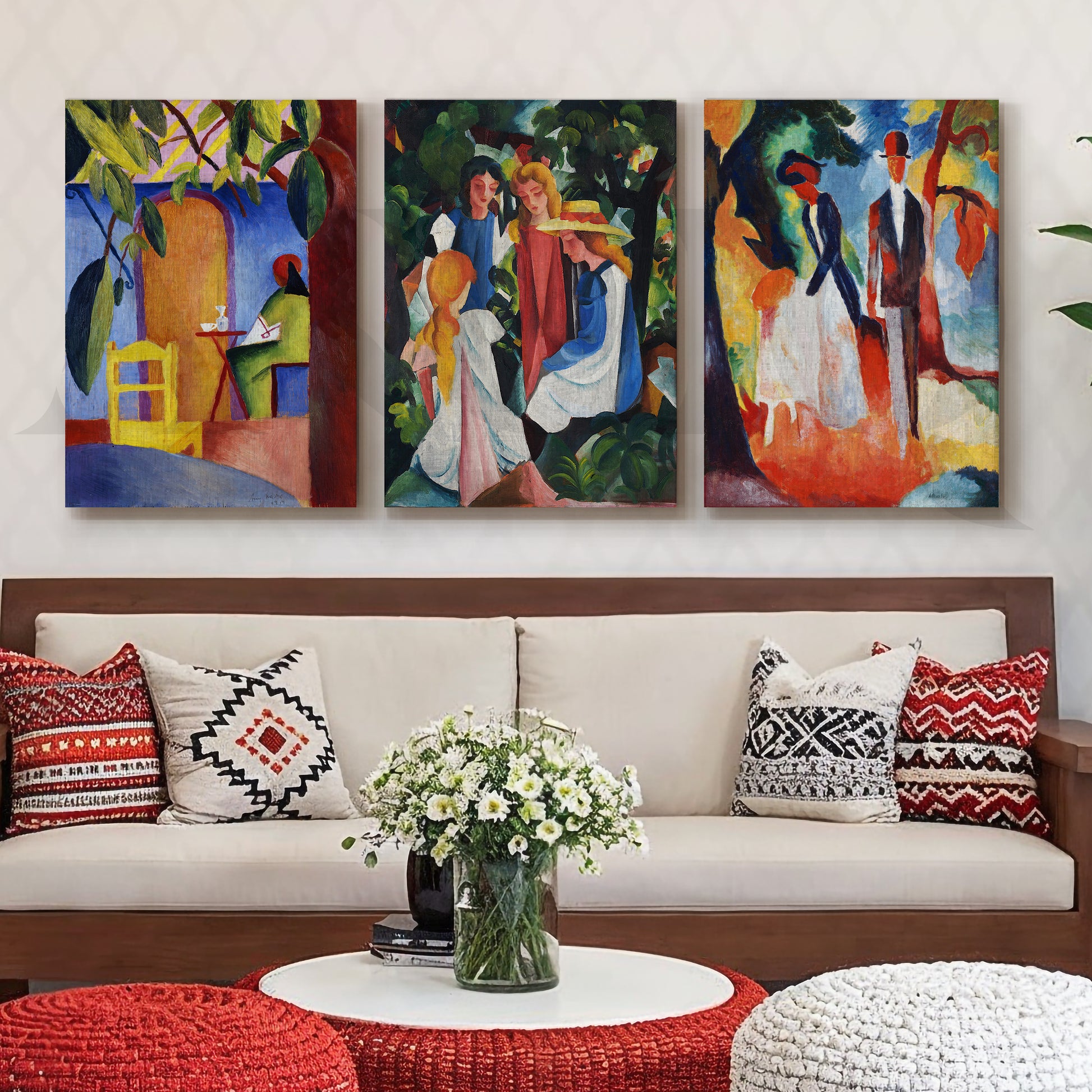 Expressionist Garden Scenes Gallery Wall – Set of 3 Modern Artworks - 18 x 24 Inches for Living Room