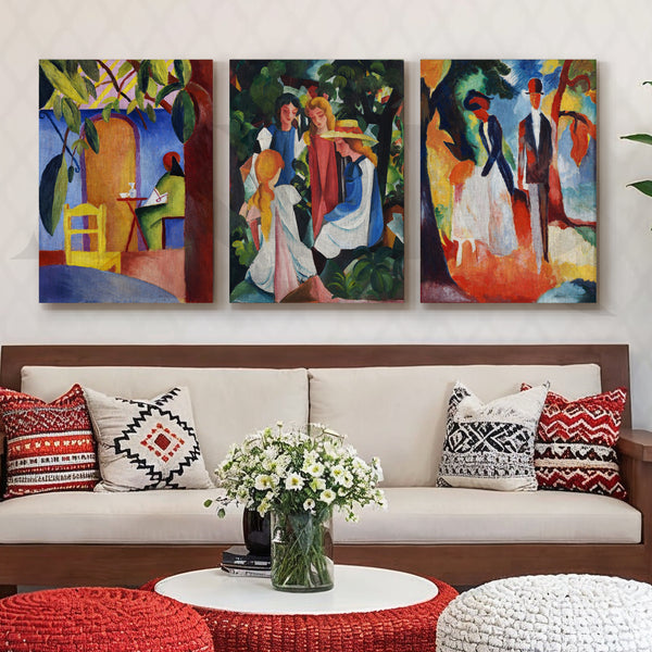 Expressionist Garden Scenes Gallery Wall – Set of 3 Modern Artworks - 18 x 24 Inches