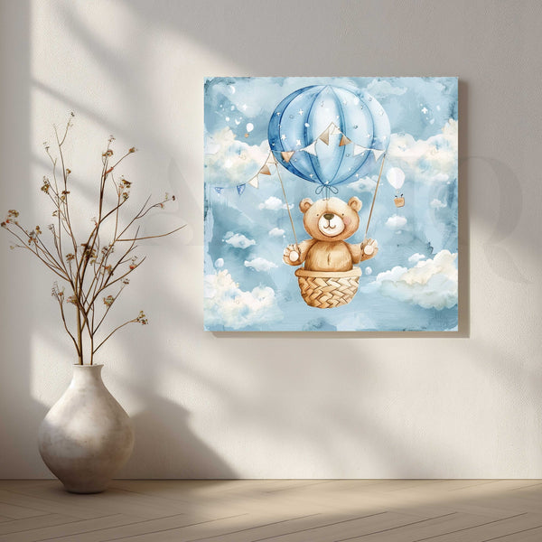 Teddy Bear Hot Air Balloon Adventure Kids Canvas Artwork