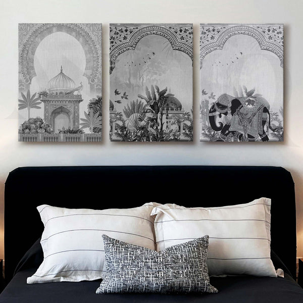 Indian Heritage Monochrome Gallery Wall Artwork Set of 3