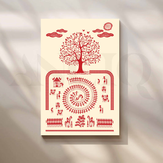 Warli Tree of Life Canvas Wall Artwork with Gallery Wrap