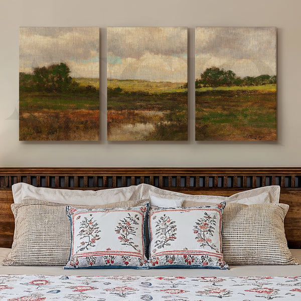 Rustic Meadow Landscape Gallery Wall – Set of 3 Classic Countryside Artworks - 18 x 24 Inches