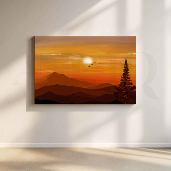 Golden Sunset Mountain Canvas Artwork