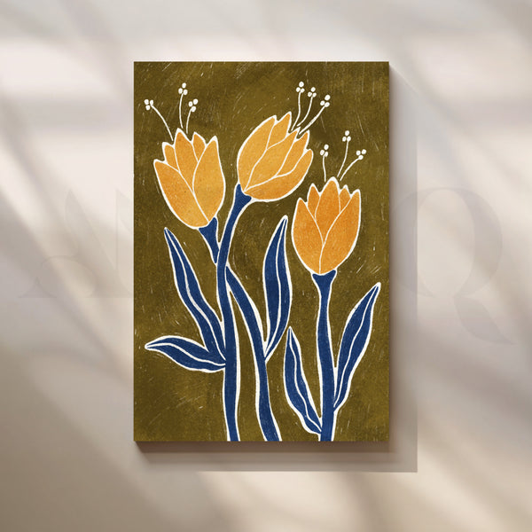 Three Golden Blooms Boho Artwork