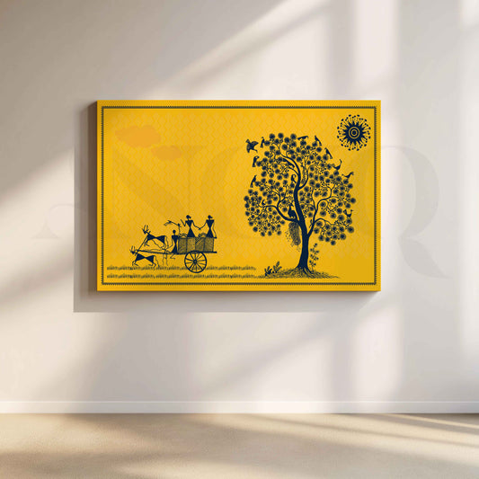 Warli Village Journey Under the Tree Artwork with Gallery Wrap