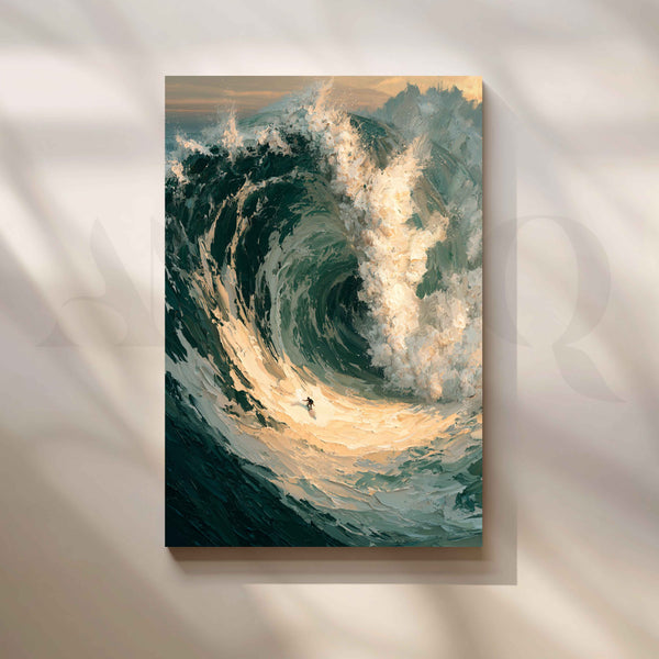 Majestic Ocean Waves and Surfer Seascape Canvas Artwork