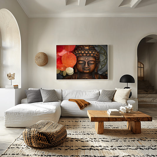 Serene Harmony Buddha and Red Lantern Wall Art