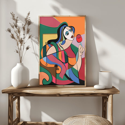 Abstract Modern Art: Colorful Expressionism in Geometric Female Portrait