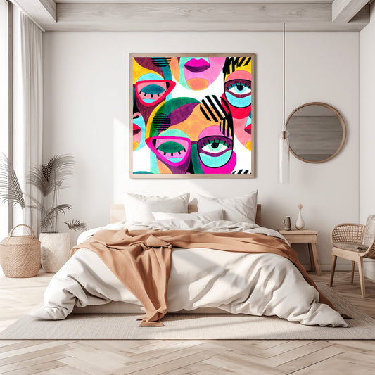 Bold and Vibrant Faces in an Abstract, Geometric Fusion