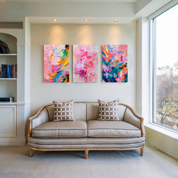 Blush Brush Bloom Gallery Wall – Set of 3 Artworks
