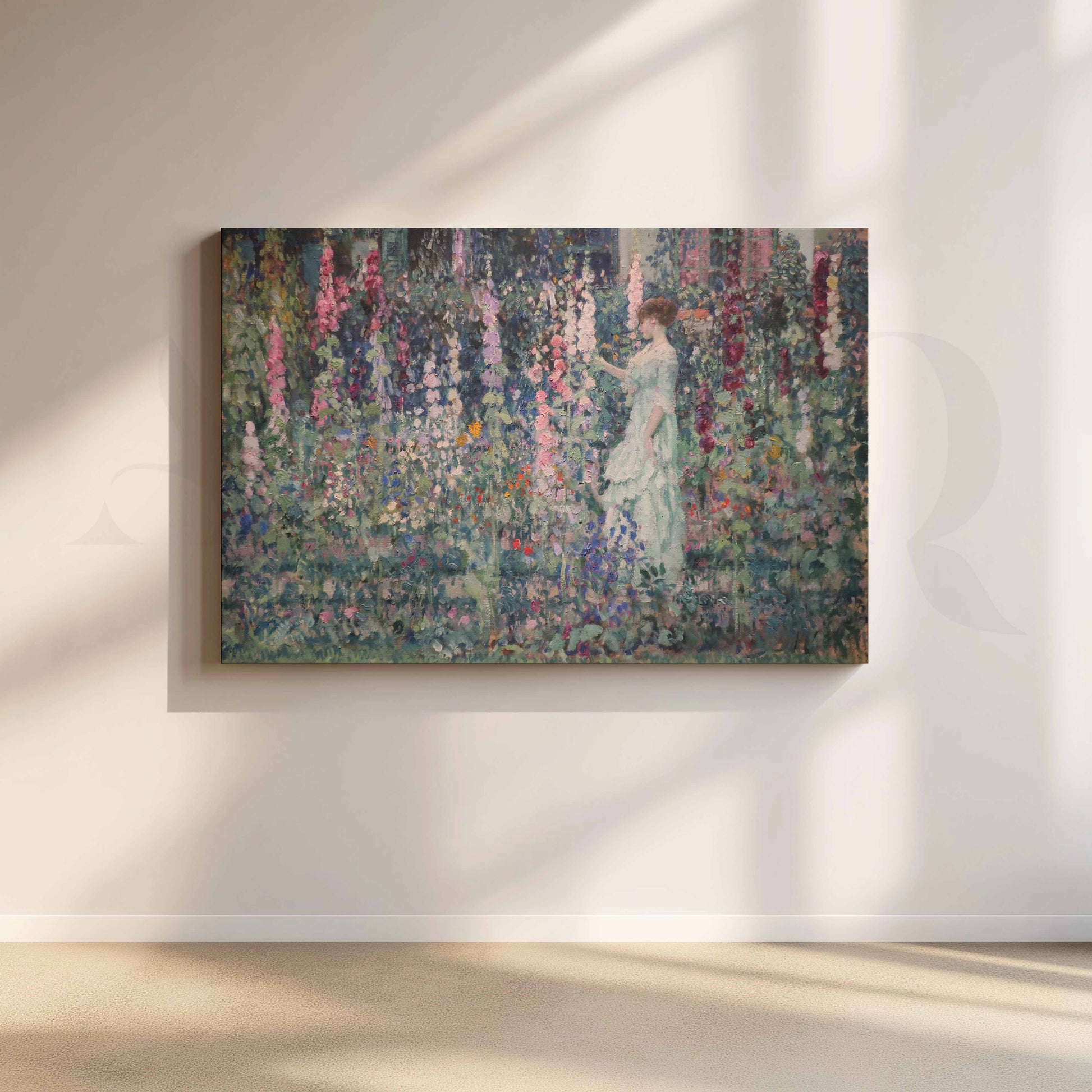 Impressionist Garden Woman Canvas Artwork for Stylish Bedroom