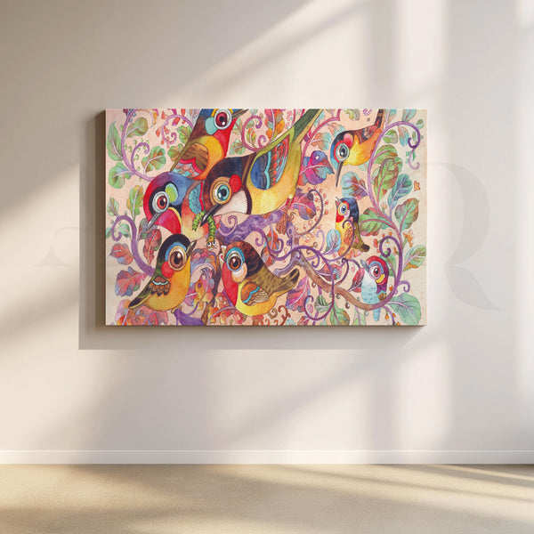 Birds in Blossom Canvas Artwork