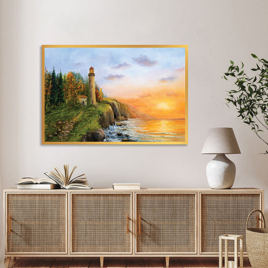 Lighthouse by the Sea Canvas Wall Painting