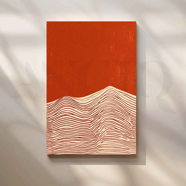Terracotta Orange Abstract Waves Mid-Century Modern Canvas Artwork