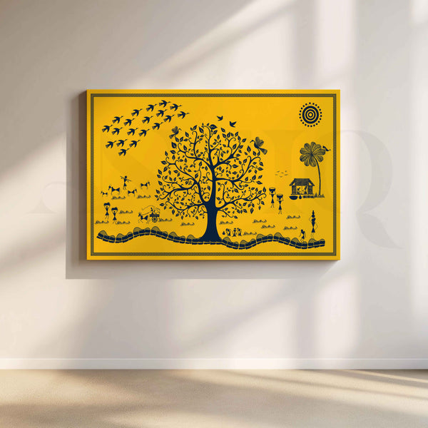 Warli Tree of Village Life Canvas Artwork