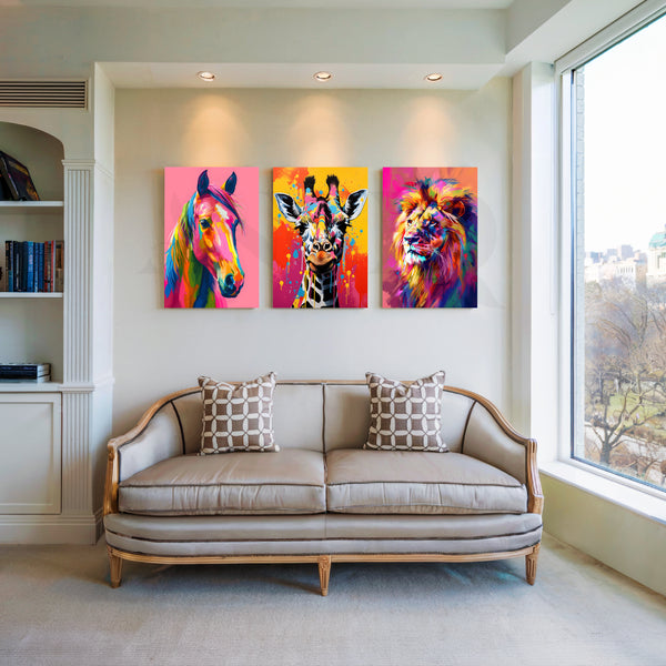 Neon Safari Royals Gallery Wall – Set of 3 Artworks