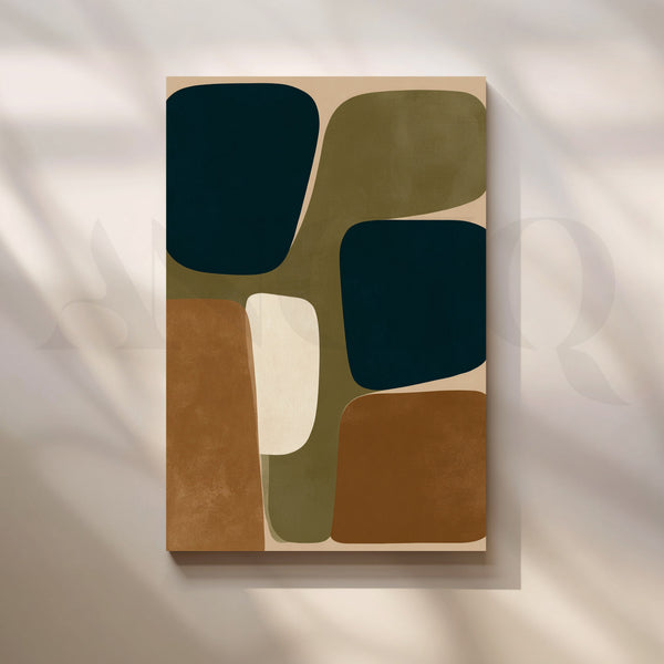 Geometric Olive and Deep Teal Abstract Canvas Artwork