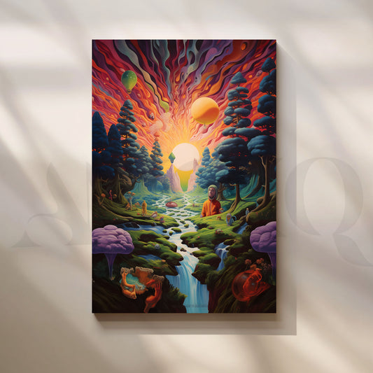 Cosmic Sunrise Cascade Canvas Artwork (Ready to Ship) with Gallery Wrap