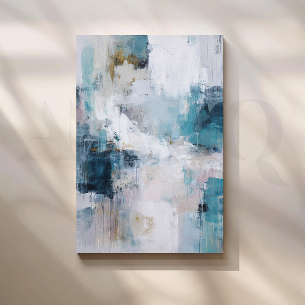 Blue and White Abstract Canvas Artwork with Modern Textured Design