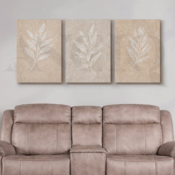 Minimal Leaf Imprint Gallery Wall – Set of 3 Botanical Artworks - 18 x 24 Inches