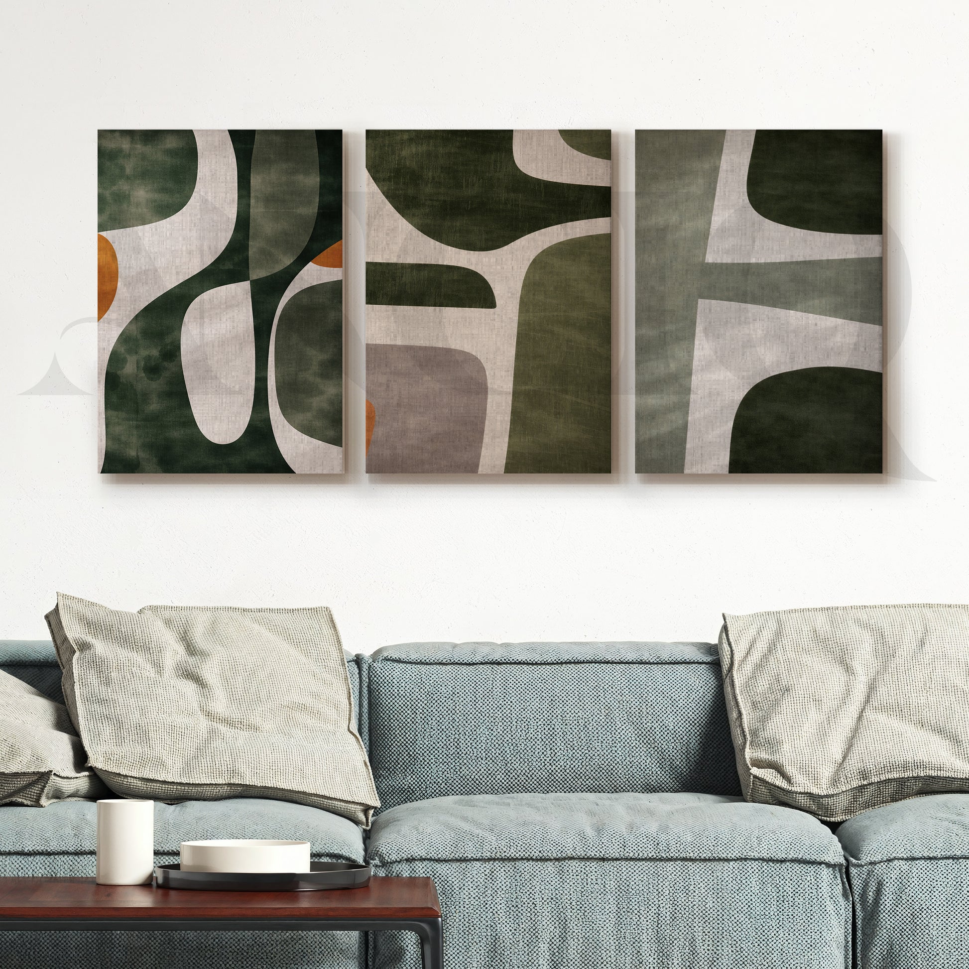 Organic Forms Abstract Gallery Wall – Set of 3 Contemporary Artworks - 18 x 24 Inches for Living Room