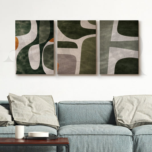 Organic Forms Abstract Gallery Wall – Set of 3 Contemporary Artworks - 18 x 24 Inches for Living Room