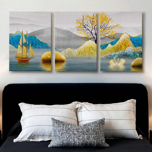 Serene Lake Landscape Gallery Wall Artwork Set of 3