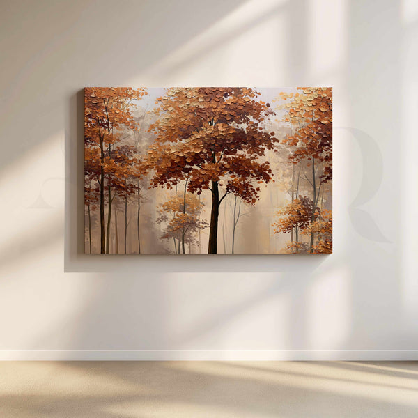 Golden Autumn Forest Textured Landscape Canvas Artwork