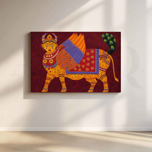 Folk Mythical Winged Creature Canvas Artwork for Living Room