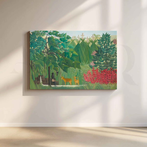 Tropical Jungle with Deer Folk Art Canvas Artwork
