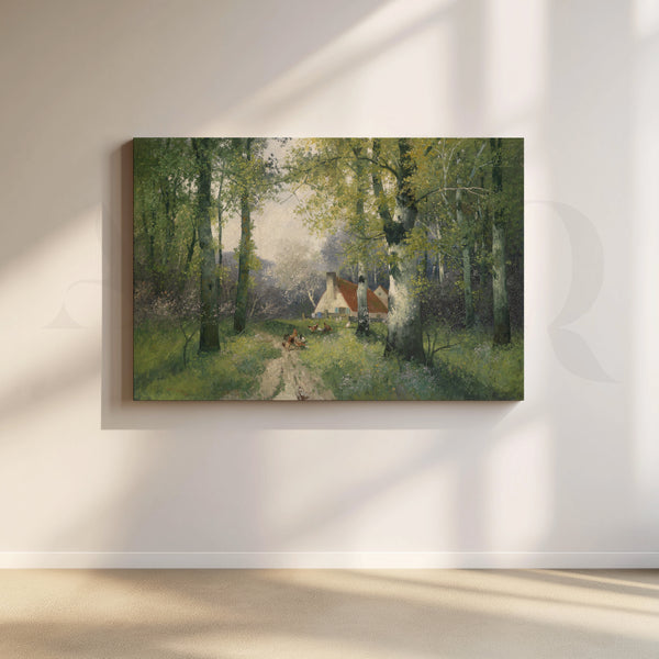 Forest Path to Cottage Canvas Artwork