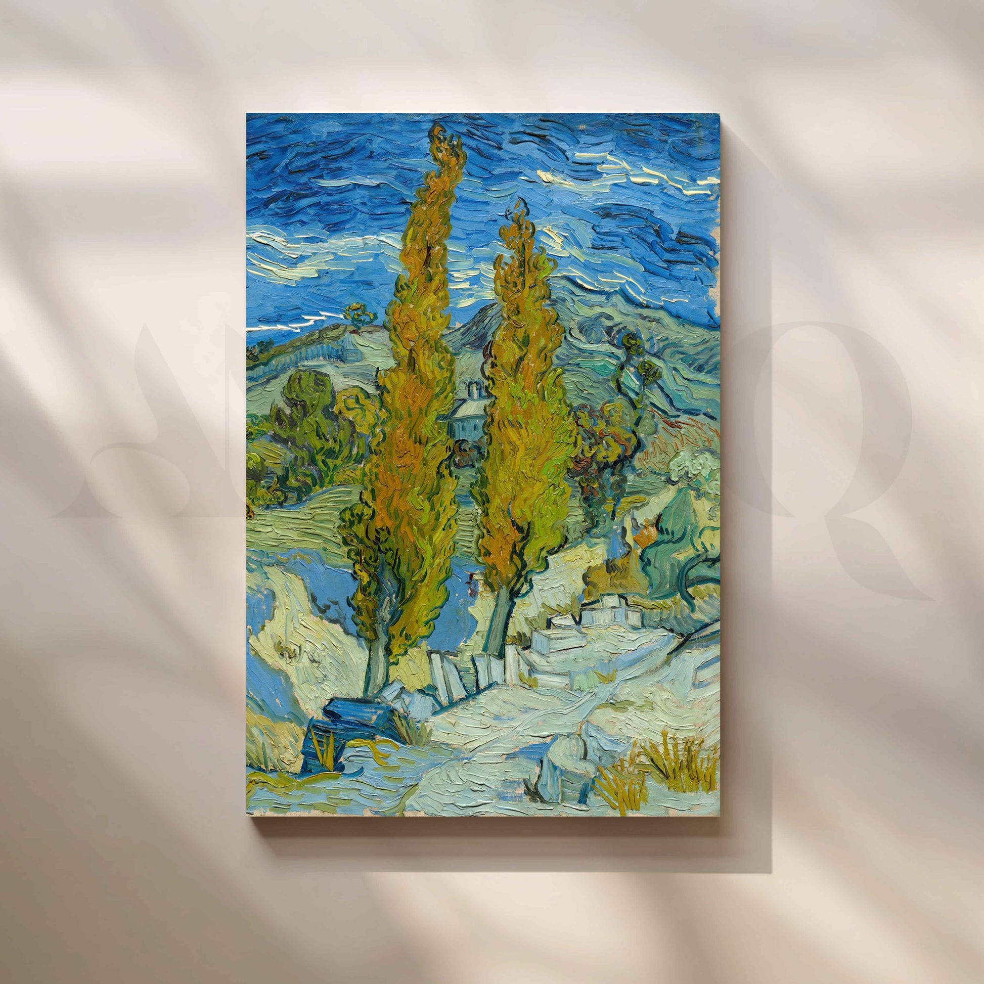 Impressionist Cypress Trees Landscape Canvas Artwork for Living Room