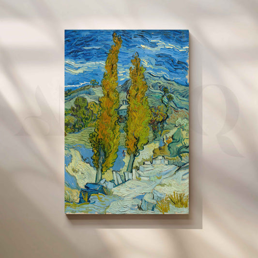 Impressionist Cypress Trees Landscape Canvas Artwork for Living Room