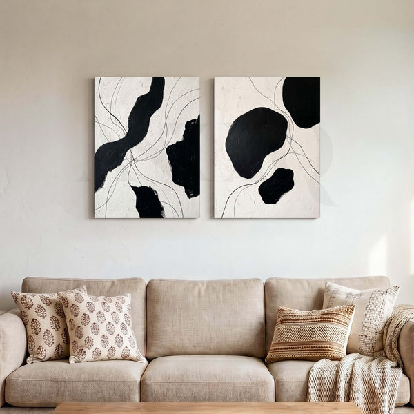 Black White Minimal Abstract Gallery Wall Set of 2