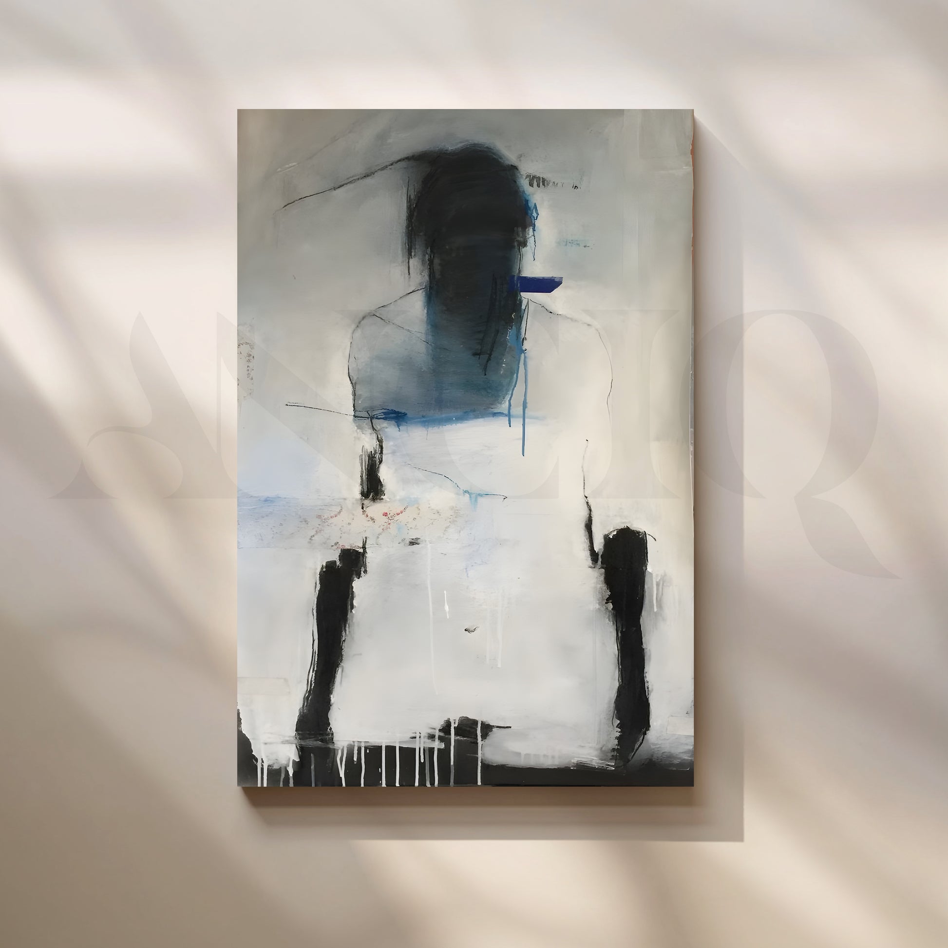 Moody Blue and Grey Figurative Abstract Artwork for Living Room